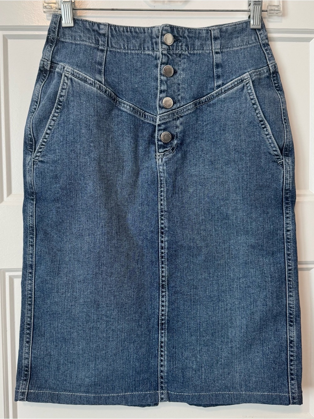 AG Adriano Goldschmied Denim Midi Skirt High Rise Button Front 26
